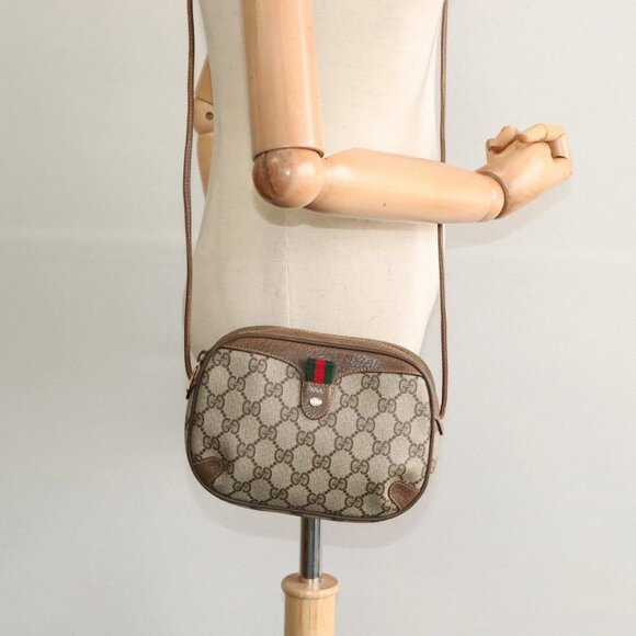 GUCCI GG Supreme Web Sherry Line Shoulder Bag PVC Beige Gold Auth - Picture 1 of 15